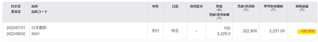 日本製鉄の売却益